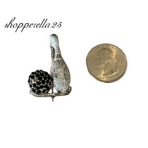 Silver and Black Bowling Pin Brooch 🎳🎳 Bowling Ball & Pin vintage pin